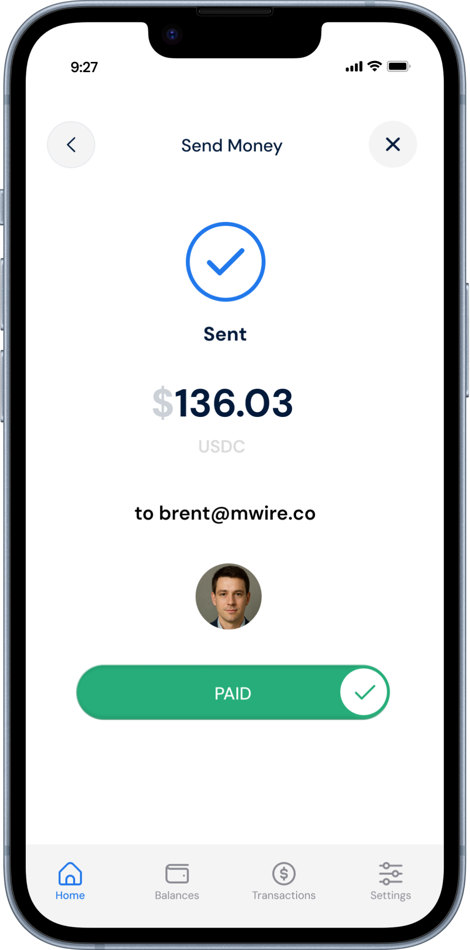 Send money confirmation screen